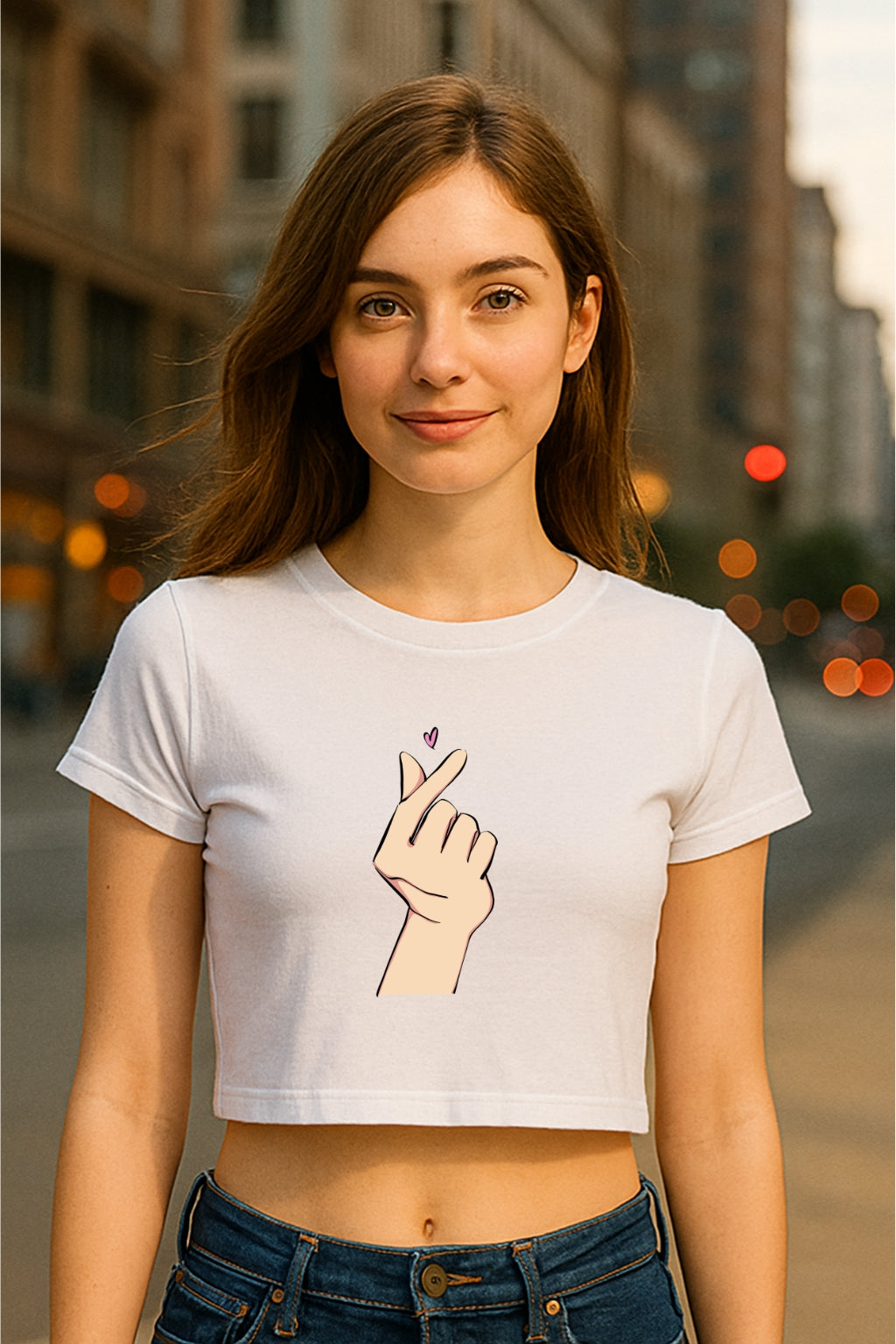 Korean Finger Heart Cute Graphic Crop Top Trendy Heart Crop Top