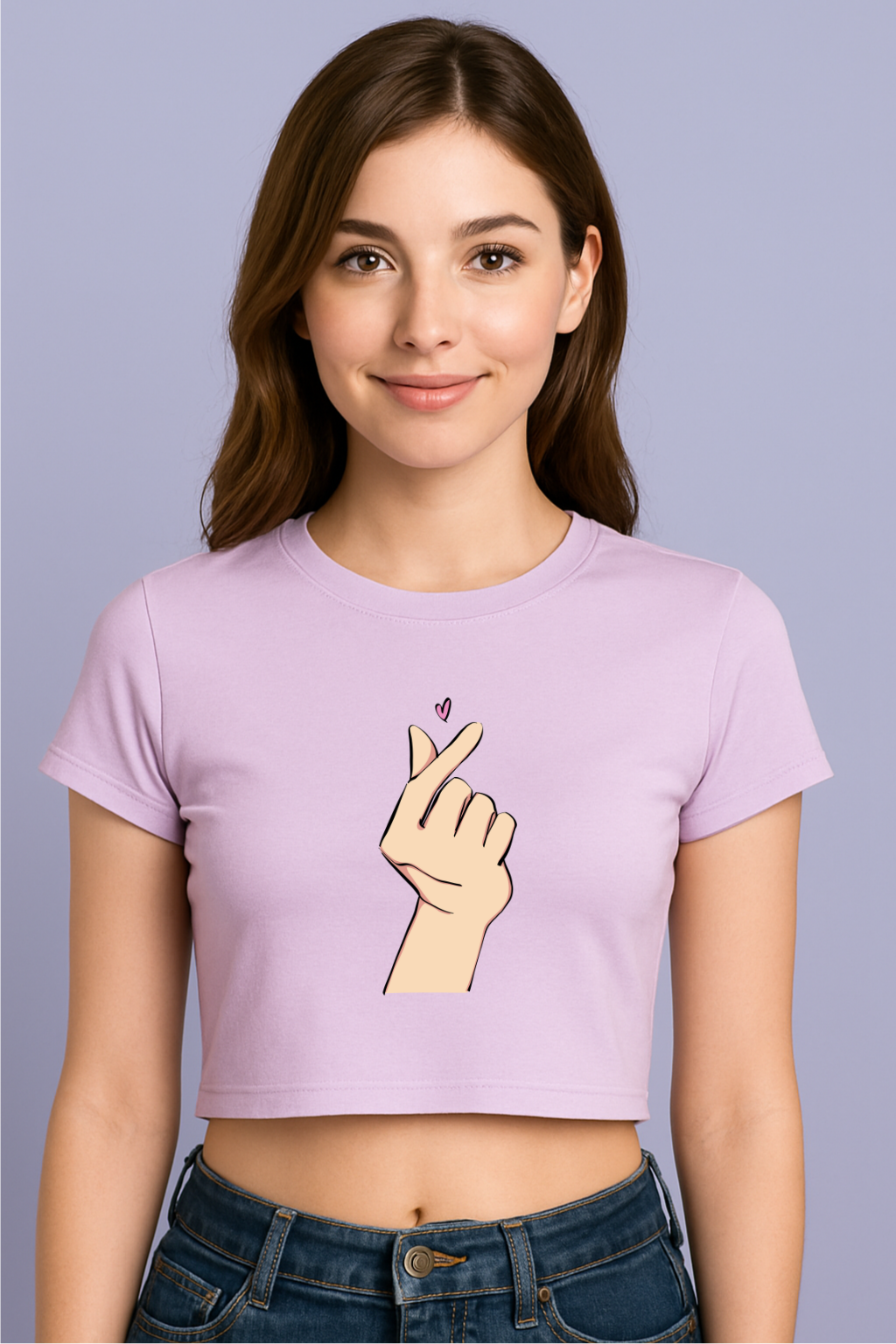 Korean Finger Heart Cute Graphic Crop Top Trendy Heart Crop Top
