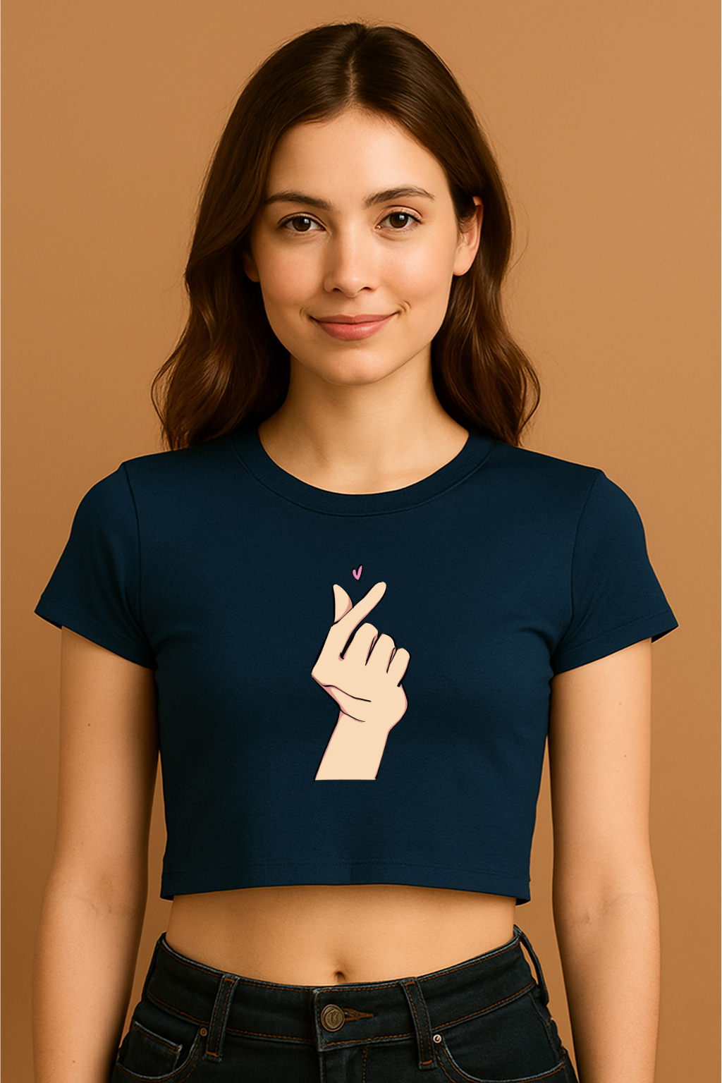 Korean Finger Heart Cute Graphic Crop Top Trendy Heart Crop Top